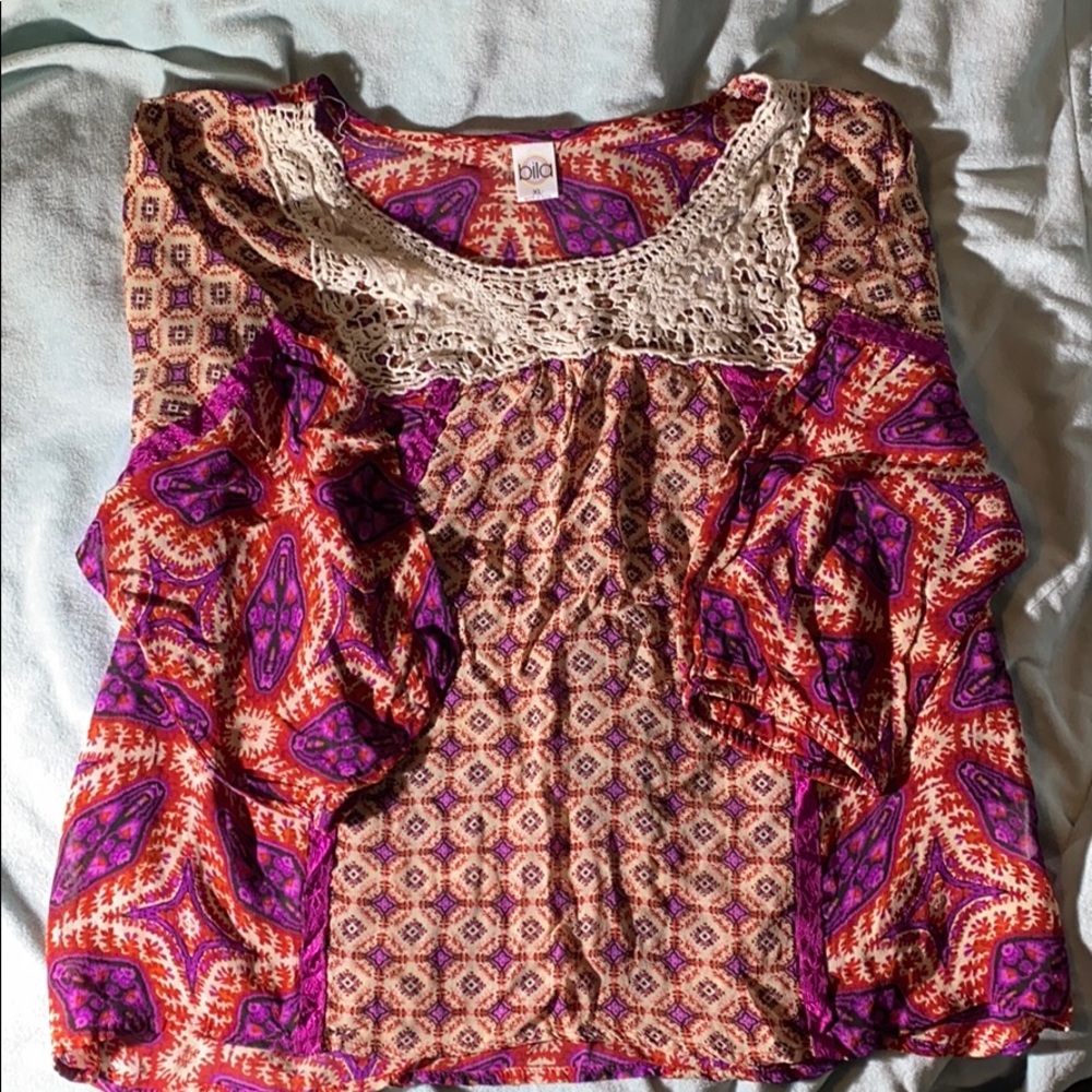 Billabong Boho peasant top, magenta and orange